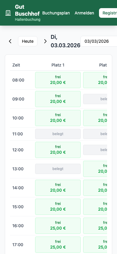 Hallenpilot Mobile Ansicht